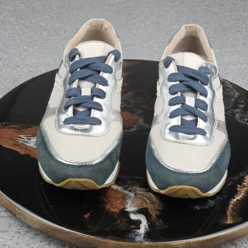 R Lararde Gill Women's Sneakers Athletic Shoes‎ Silver Beige Blue Suede size 39